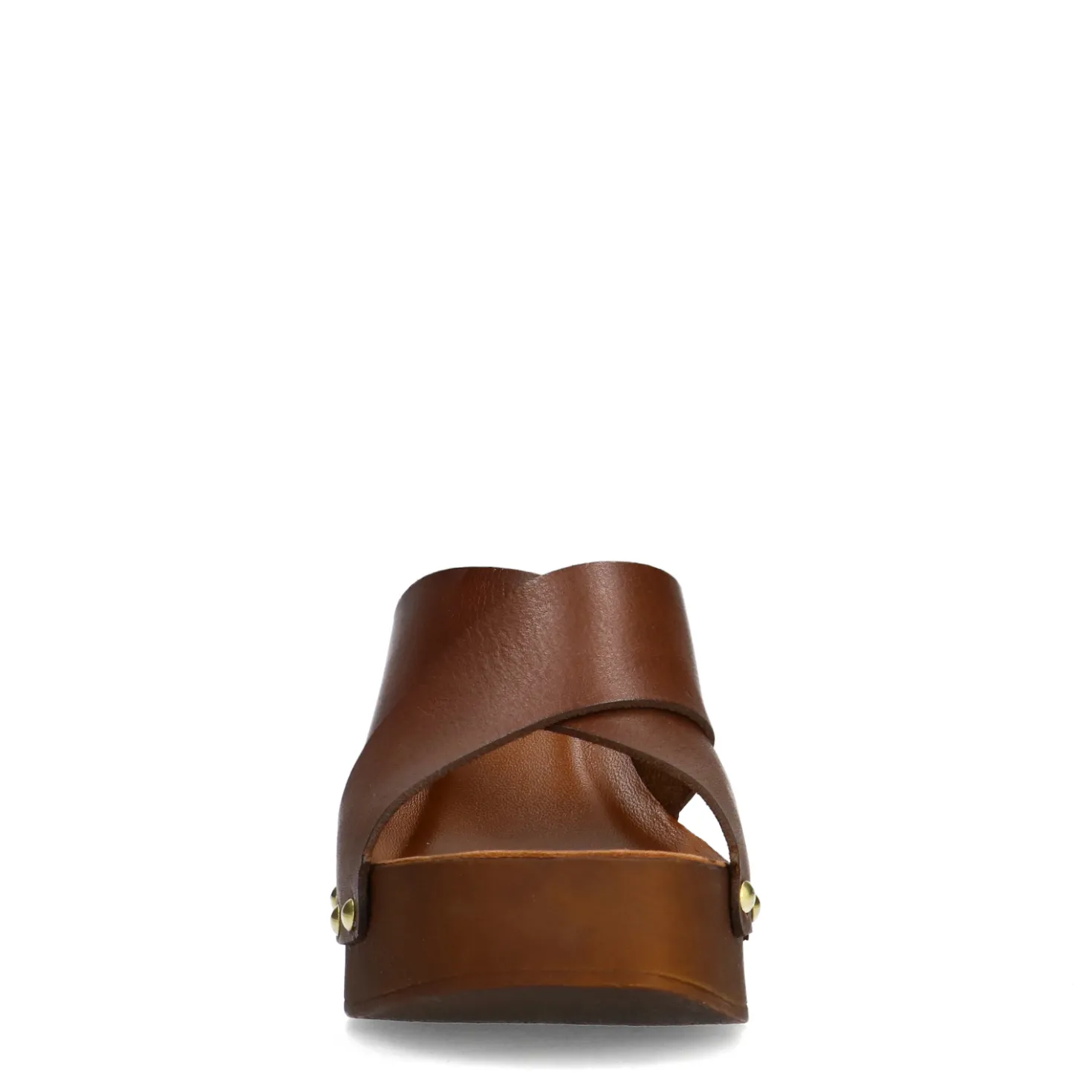 Cognac leren muiltjes met plateau hak