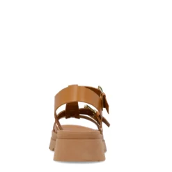 Cognac leren plateau sandalen met goudkleurige buckles
