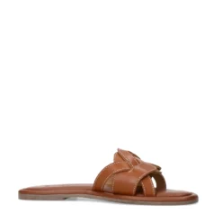 Cognac leren slippers
