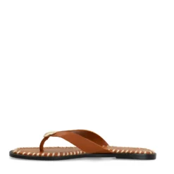 Cognac leren slippers met goudkleurig detail