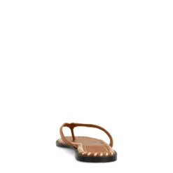 Cognac leren slippers met goudkleurig detail