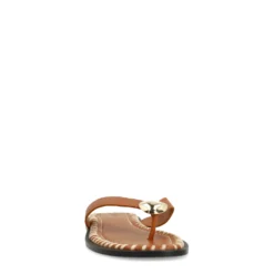 Cognac leren slippers met goudkleurig detail