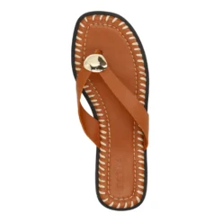 Cognac leren slippers met goudkleurig detail