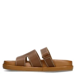 Cognac leren slippers met klittenband