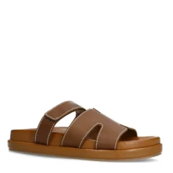 Cognac leren slippers met klittenband