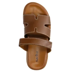 Cognac leren slippers met klittenband