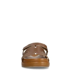 Cognac leren slippers met klittenband