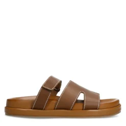 Cognac leren slippers met klittenband