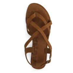 Cognac sandalen met gekruiste bandjes