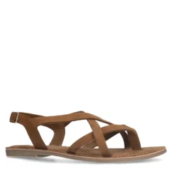 Cognac sandalen met gekruiste bandjes