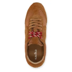Cognac sneakers met dubbele veters