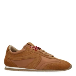 Cognac sneakers met dubbele veters