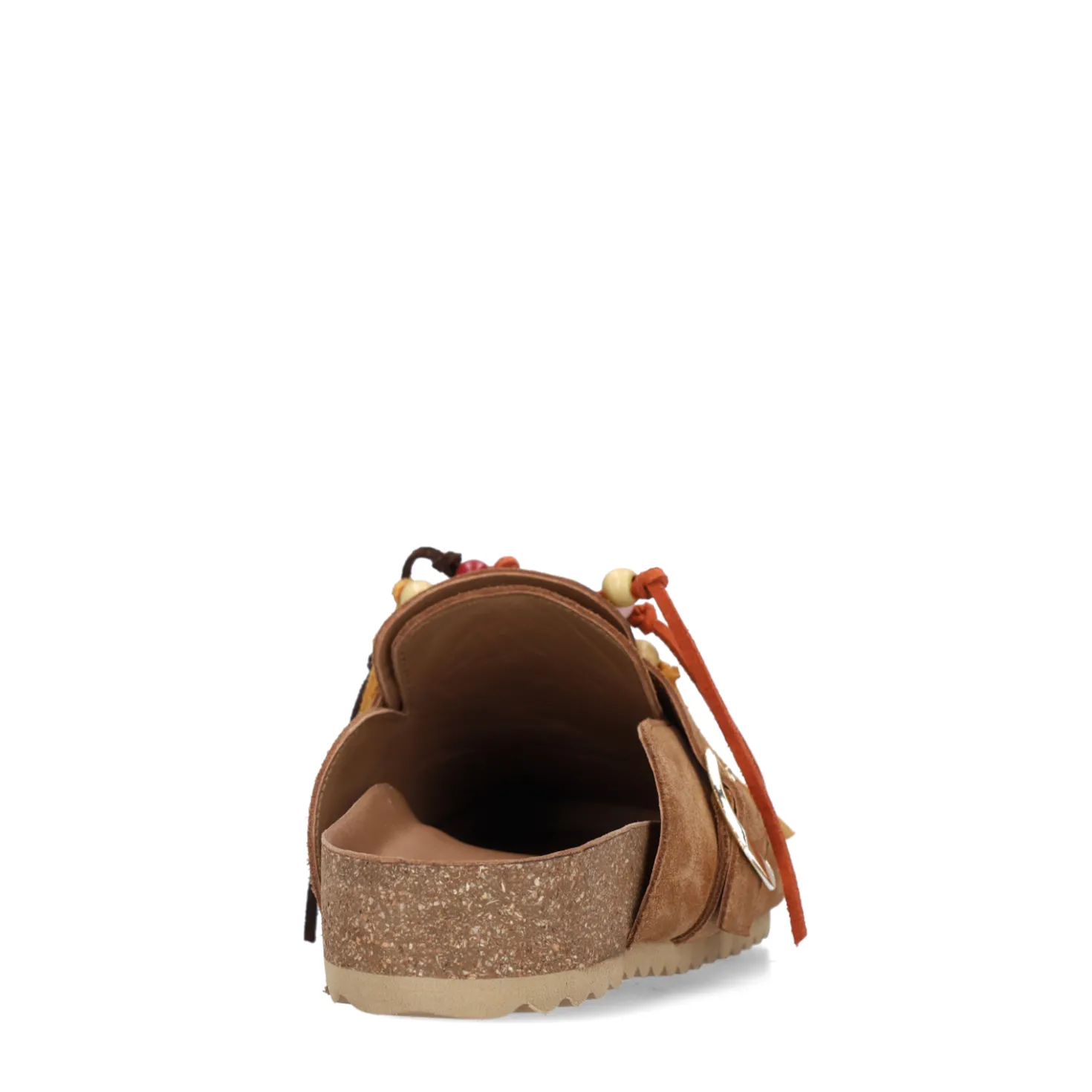 Cognac suède clogs met franjes
