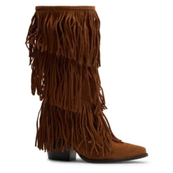 Cognac suède cowboylaarzen met franjes