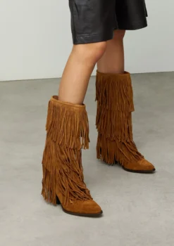 Cognac suède cowboylaarzen met franjes
