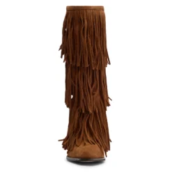 Cognac suède cowboylaarzen met franjes