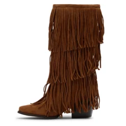 Cognac suède cowboylaarzen met franjes