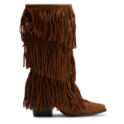 Cognac suède cowboylaarzen met franjes
