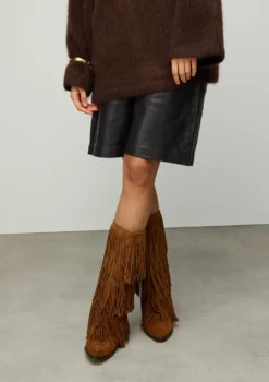 Cognac suède cowboylaarzen met franjes