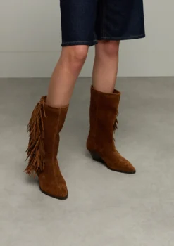 Cognac suède cowboylaarzen met franjes