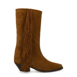 Cognac suède cowboylaarzen met franjes