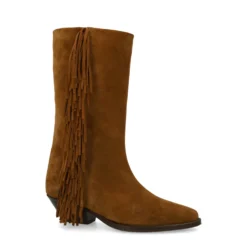 Cognac suède cowboylaarzen met franjes
