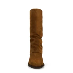 Cognac suède enkellaarsjes met flap