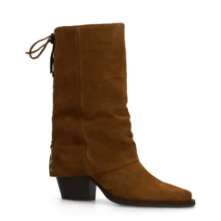 Cognac suède enkellaarsjes met flap