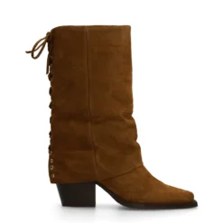 Cognac suède enkellaarsjes met flap
