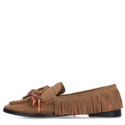 Cognac suède loafers met franjes
