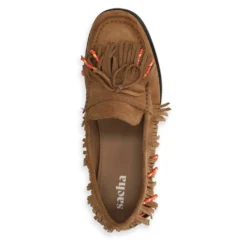Cognac suède loafers met franjes