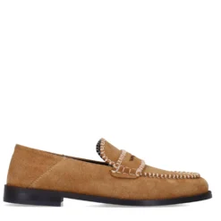 Cognac suède loafers met gestikte details
