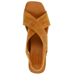 Cognac suède sandalen met houten hak