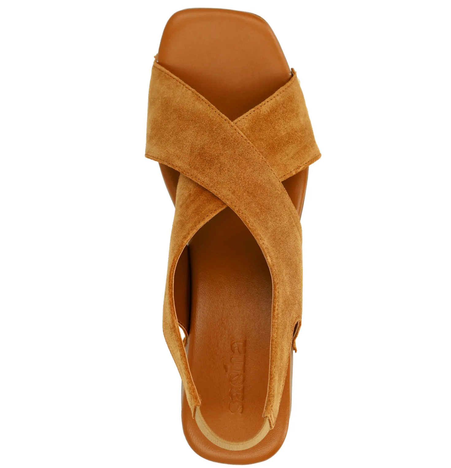 Cognac suède sandalen met houten hak