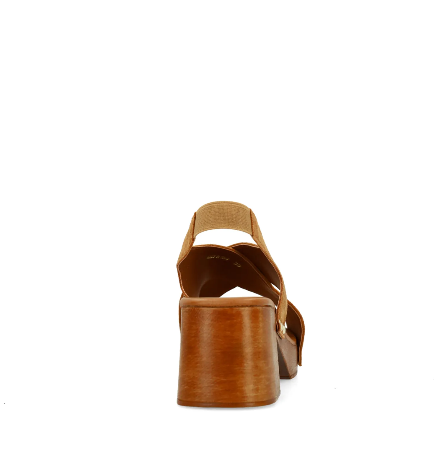 Cognac suède sandalen met houten hak