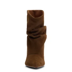 Cognac suède slouchy enkellaarsjes met hak