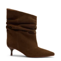 Cognac suède slouchy enkellaarsjes met hak