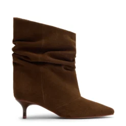 Cognac suède slouchy enkellaarsjes met hak