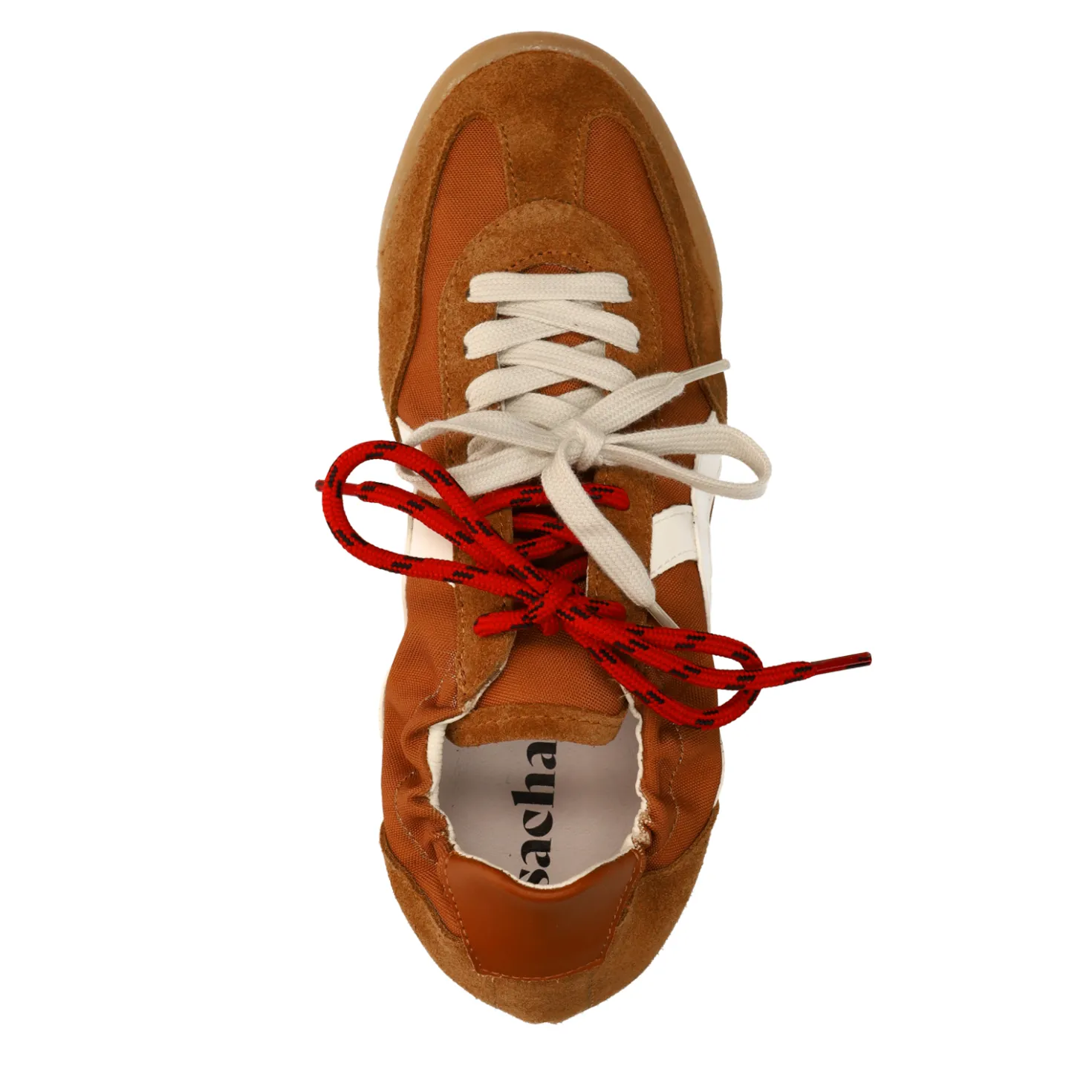 Cognac suède sneakers met dubbele veters