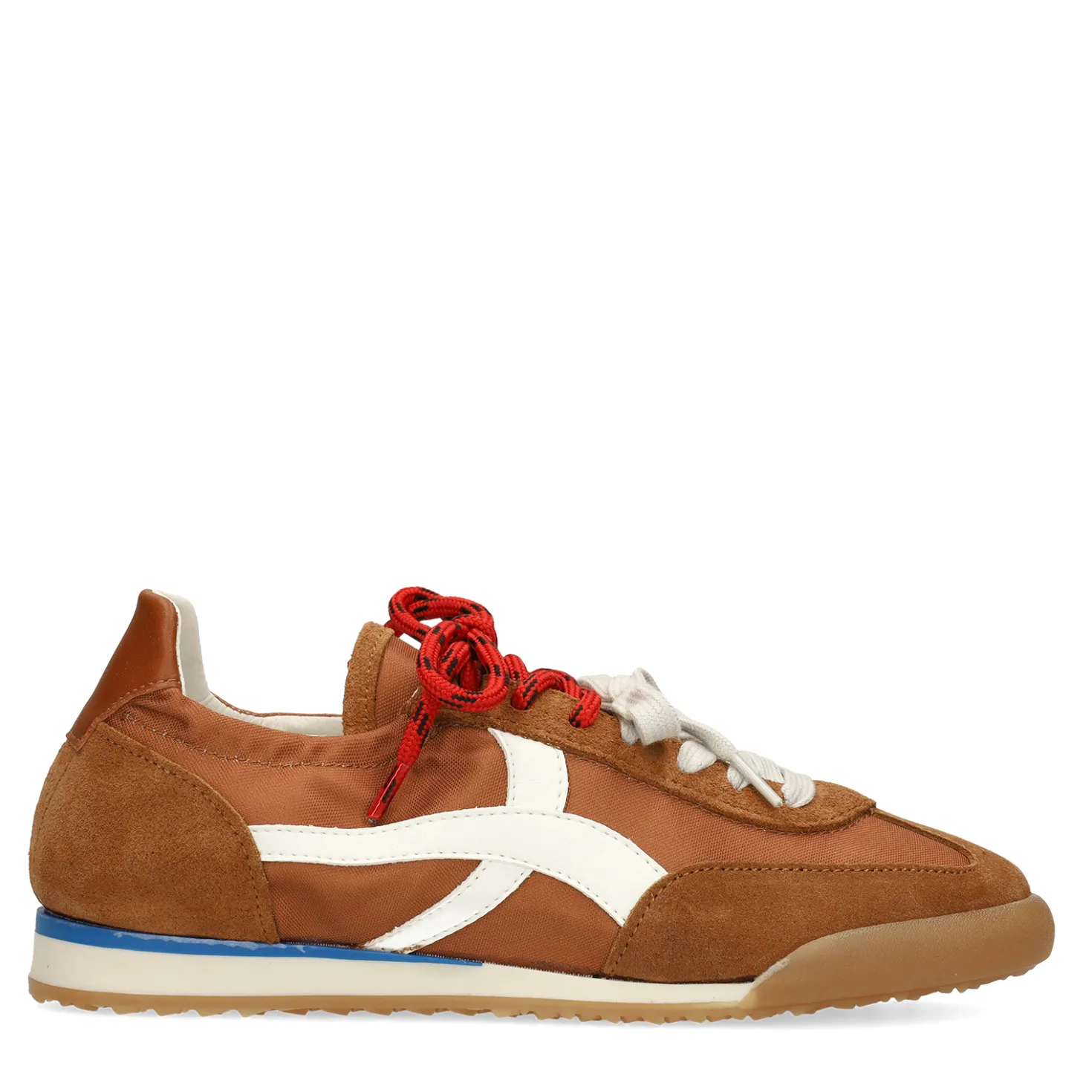 Cognac suède sneakers met dubbele veters