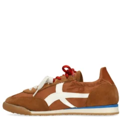 Cognac suède sneakers met dubbele veters