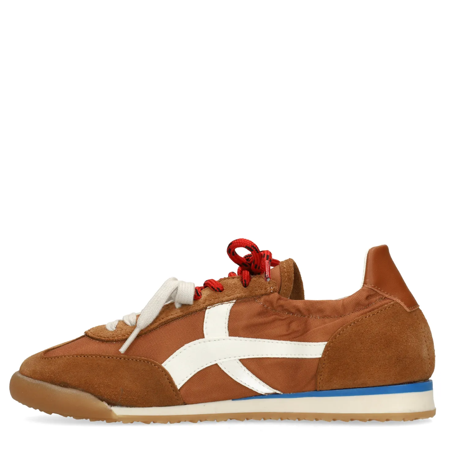 Cognac suède sneakers met dubbele veters