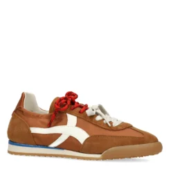 Cognac suède sneakers met dubbele veters