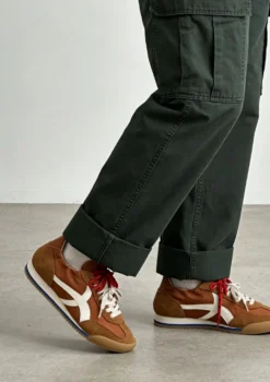 Cognac suède sneakers met dubbele veters