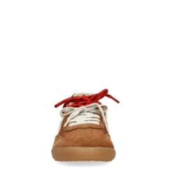 Cognac suède sneakers met dubbele veters