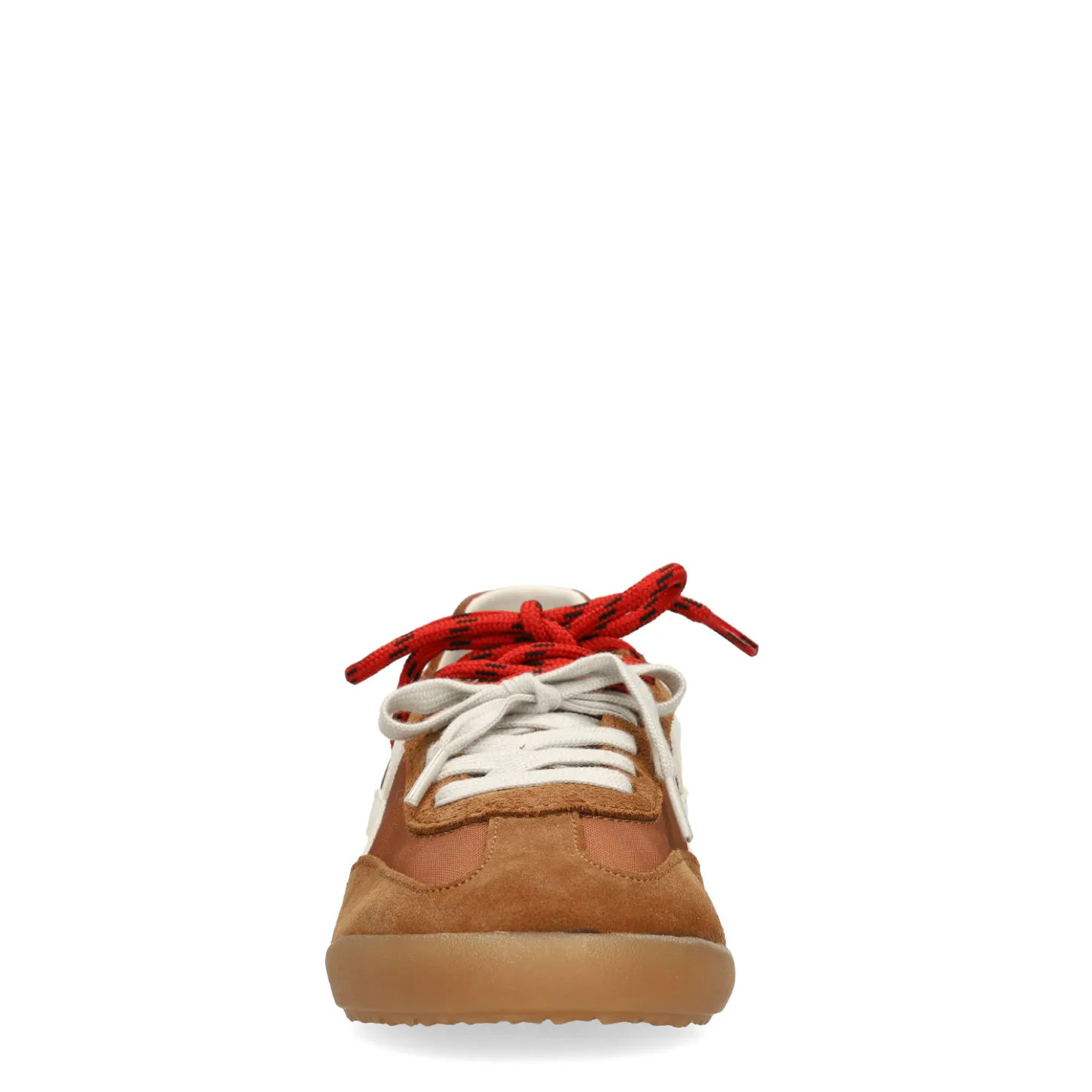 Cognac suède sneakers met dubbele veters