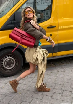 Cognac suède veterschoenen met franjes