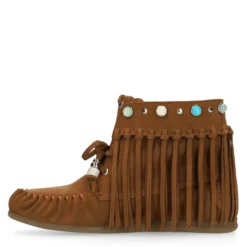 Cognac suède veterschoenen met franjes