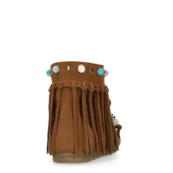 Cognac suède veterschoenen met franjes
