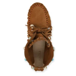 Cognac suède veterschoenen met franjes